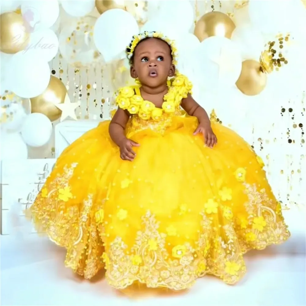 

Luxury Lovely Flower Girl Dress for Wedding Lace Appliqued Customized Birthday Pageant Birthday Party Dress First Communion Gown