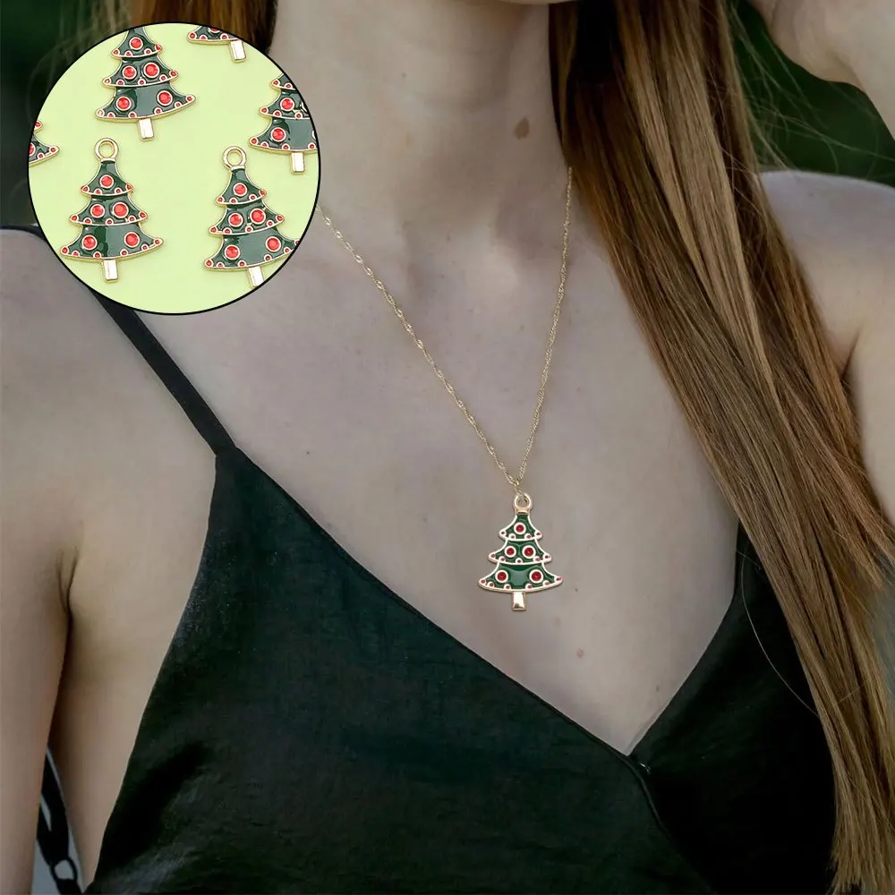 3/11/22 Buah Liontin Berbentuk Pohon Natal Enamel Hijau, Digunakan untuk Gelang DIY, Kalung, Anting, Aksesori Rantai Pergelangan Kaki