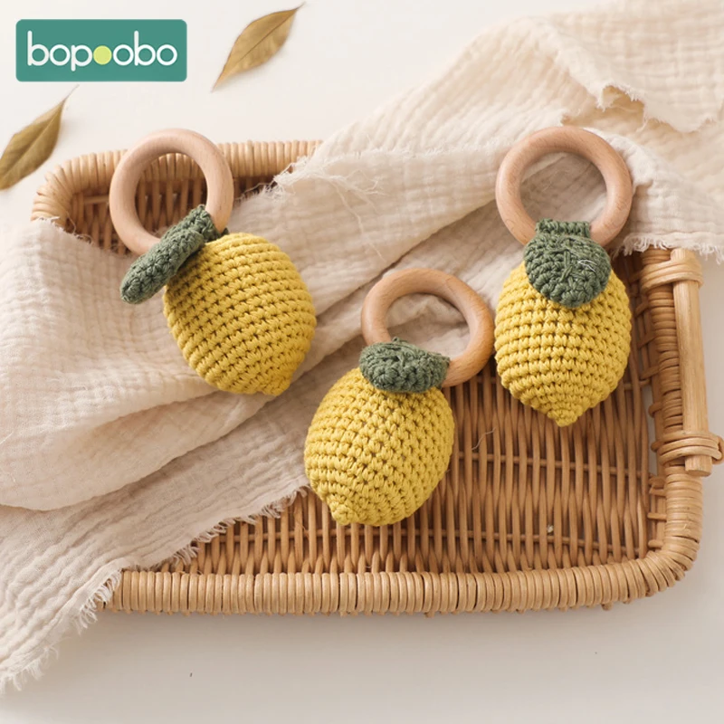 

1pc Baby Crochet Rattles Fruit Lemon Rattle Toy Wooden Teether Ring Baby Rodent Infant Gym Mobile Rattle Newborn Educational Toy