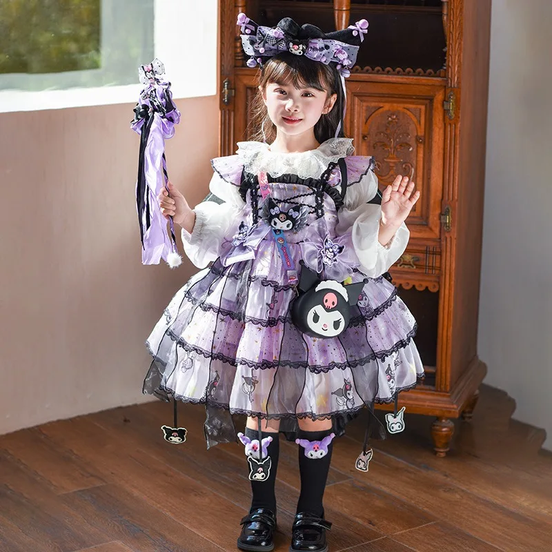

MINISO Children Anime Kuromi Cosplay Princess Dress Kawaii Lolita Halter Dress Shirt Props Suit Girl Birthday Party Outfit Gift