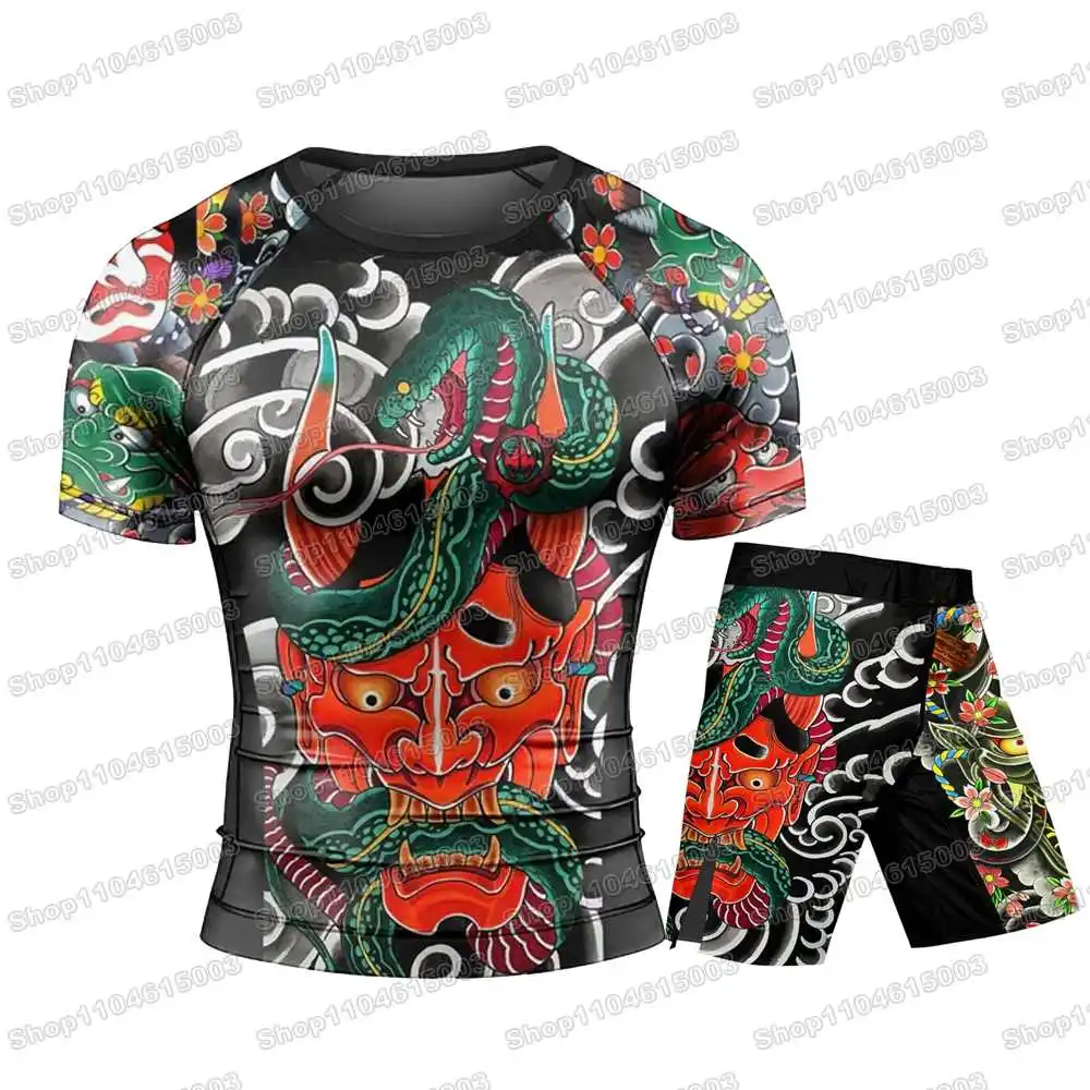 Viper Oni WWF Wrestling  Rash Guards Surfing Jersey Beach Shirts Swimwear Diving Gym Shorts MMA BJJ Men Jiu Jitsu Fitness Sets