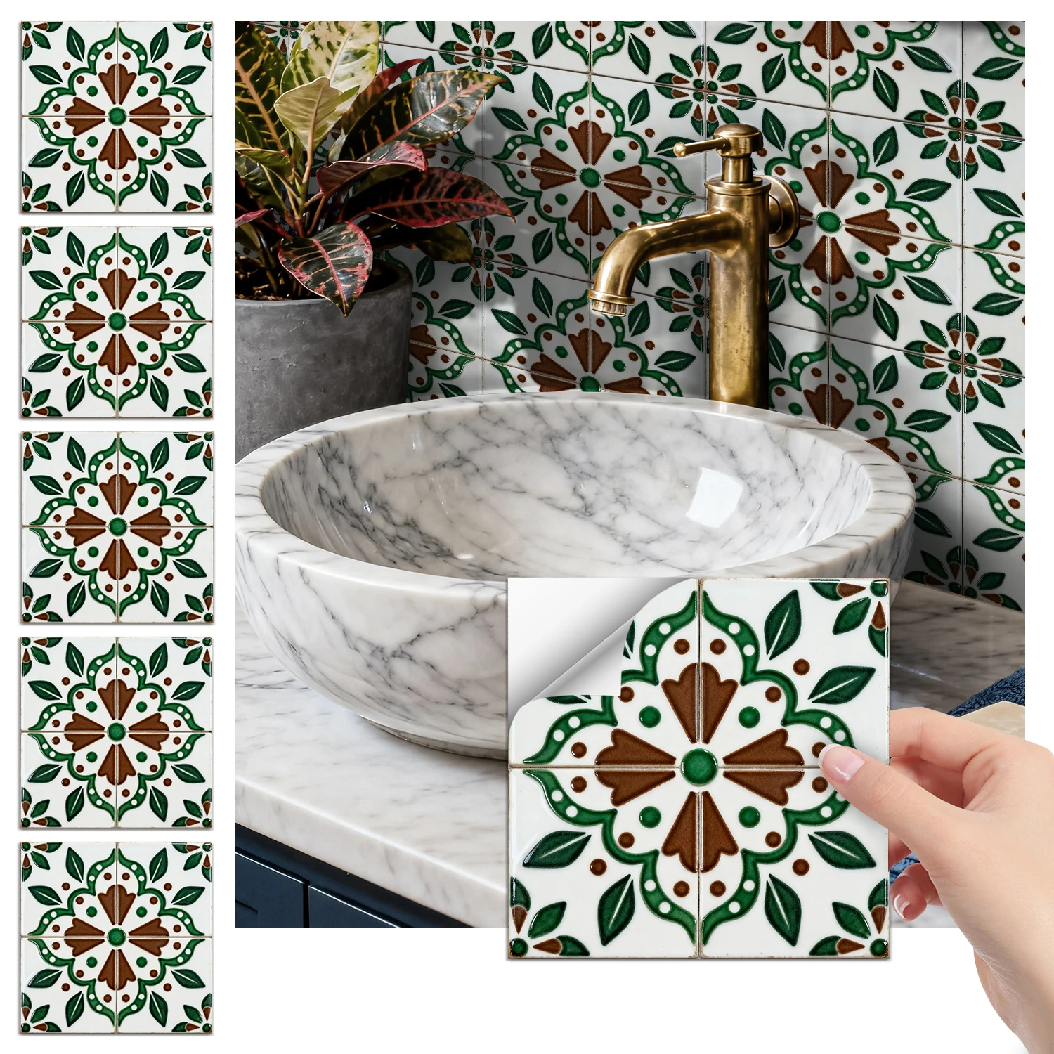 

36 floral pattern kitchen and bathroom tile stickers, self-adhesive wall decoration, home decoration wall stickers
