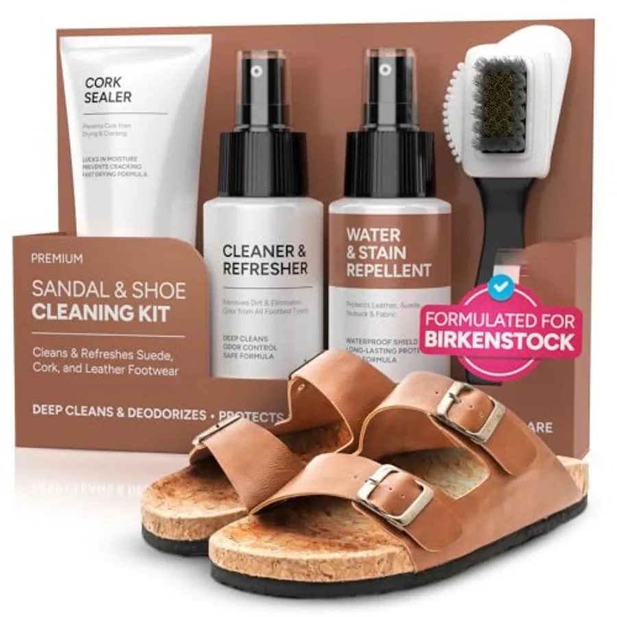 

4-in-1 Sandal and Shoe Cleaning Kit for Birkenstock Premium Care Kit Safe for Leather, Suede, Nubuck and Cork - Includes Sealer