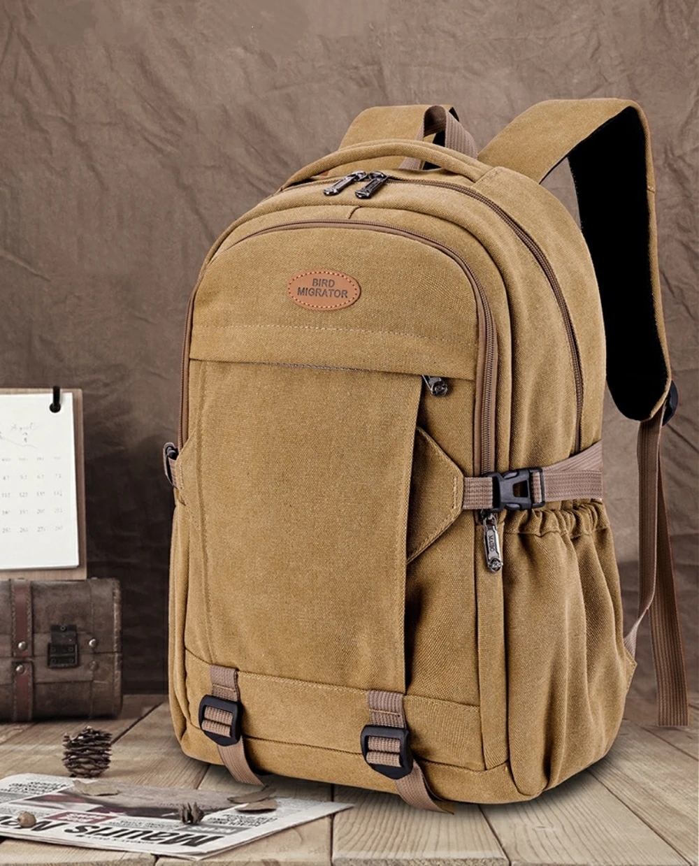 

Men's Wear resistant Large Capacity Multi Pocket Versatile Canvas Backpack Fashion Retro Stress Relieving Outdoor Travel Bag