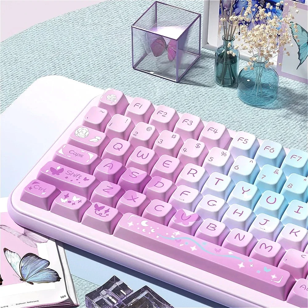 138 keys, dream purple butterfly, personalized keycaps MDA PBT keycaps, custom mechanical keyboard MX Switch keycaps