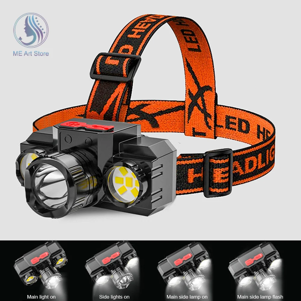 Portable LED Headlamp Mini Waterproof Headlight USB Rechargeable Fishing Lantern Super Bright Head Light 4 Modes Front Torch