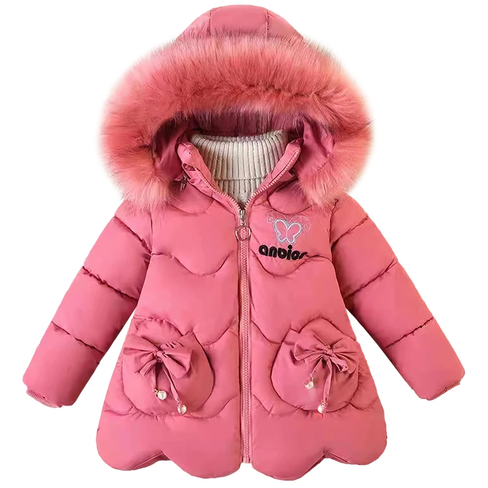 

Girls Bow Down Coat,Fur Hood Cute Kids Cotton-Padded Coat,Toddlers Winter Puffer Outerwear,Warm Snow Jacket for Christmas