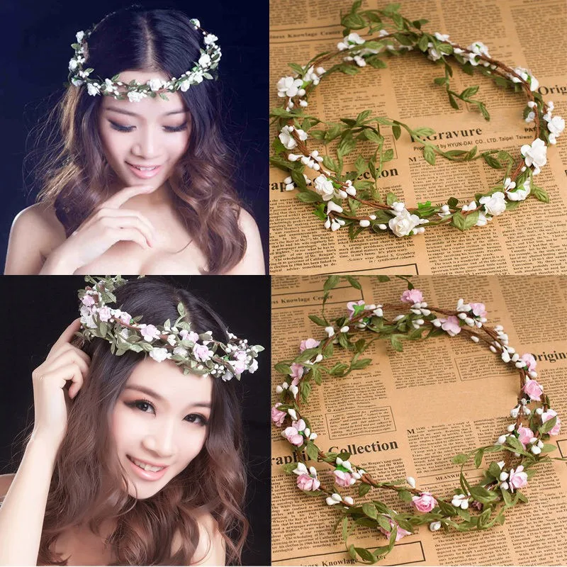 Korea Fashion flower garlands bride bracelet wrist flower wedding headdress girls sweet hair accessories women\'s vacation wreath