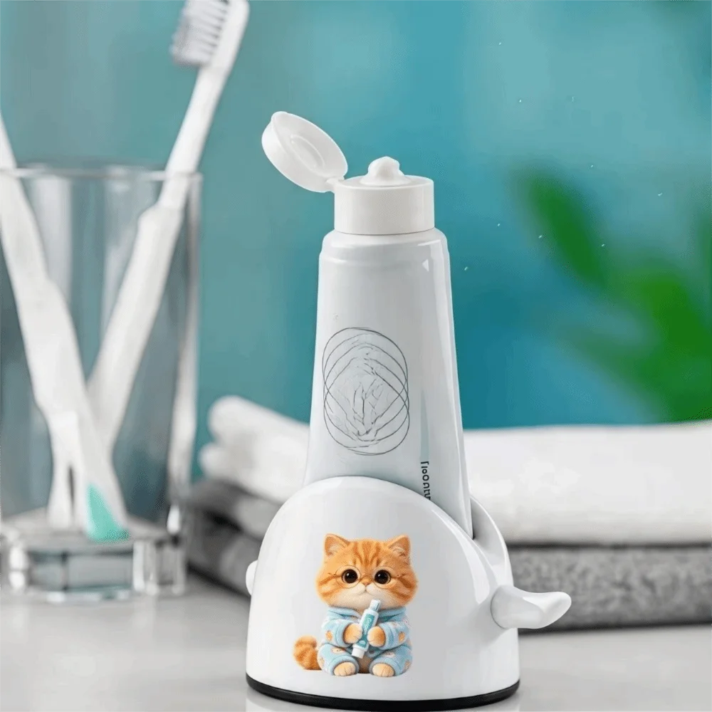 Multi-functional Toothpaste Squeezer Convenient Rolling Toothpaste Dispenser Cat Flower Printed Labor-Saving Cleanser Squeezer