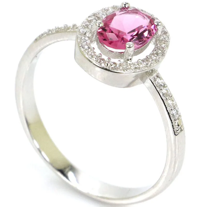 10x9mm Ravishing 1.8g Pink Morganites White Cubic Zirconia Girls 100% Real 925 Solid Sterling Silver Ring