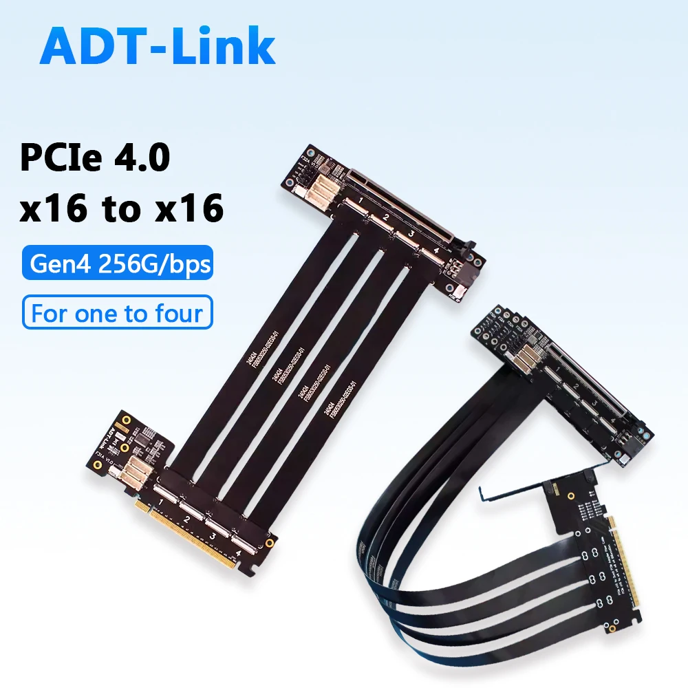 

New PCIe 4.0 X16 FFC GPU Extender Cable for1 To 4 Riser Gen4 256G/bps Split Card PCIe-Bifurcation 16X To X4 X8 Expansion Adapter