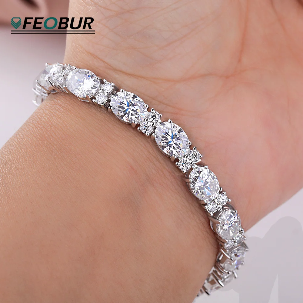 

6*8mm Oval Cut Moissanite Tennis Bracelets for Women 925 Sterling Silver East West Lab Diamond Bangle Bridal Wedding Jewelry