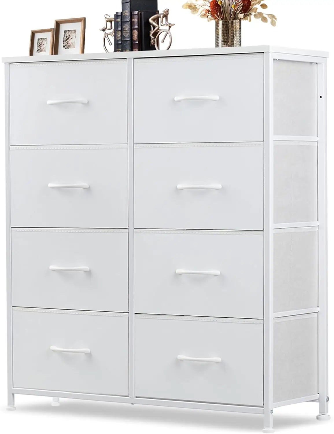

Dresser for Bedroom, 8 Storage Drawers, Tall Fabric Closet Chests Organizer Tower Furniture with Wooden Top Metal Frame