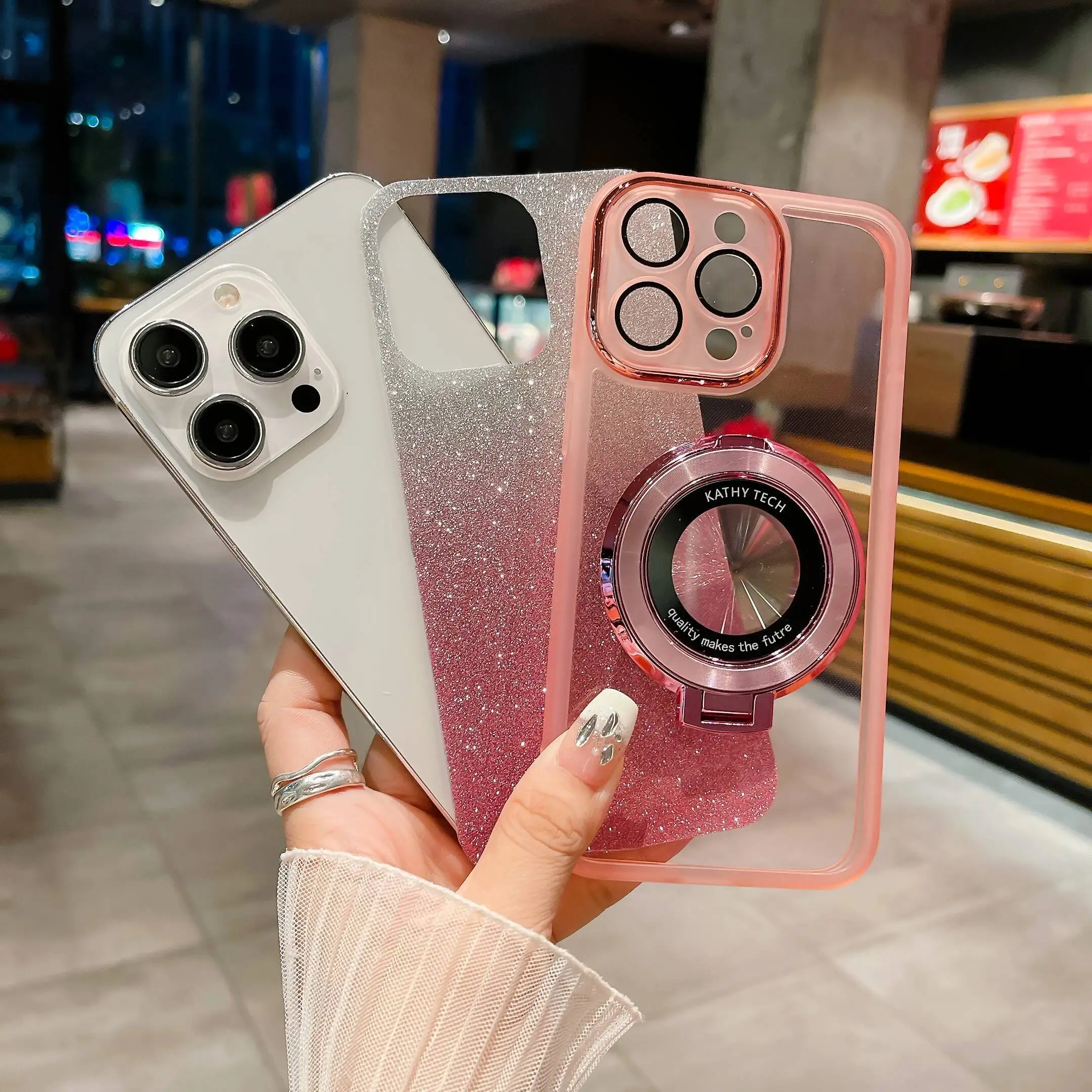 ل انفينيكس الساخن 60 50 60i برو زائد المضادة للصدمات بلينغ حلقة حامل غطاء واقٍ مزخرف لهاتف آيفون بريق بولي يوريثان لينة مع حامل