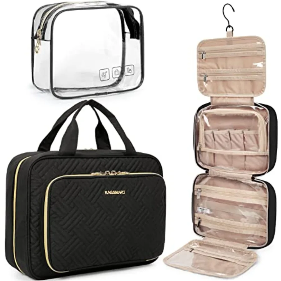 

Toiletry Bag Hanging Travel Makeup Organizer with TSA Approved Transparent Cosmetic Bag Makeup Bag for Full Sized Toiletries, M