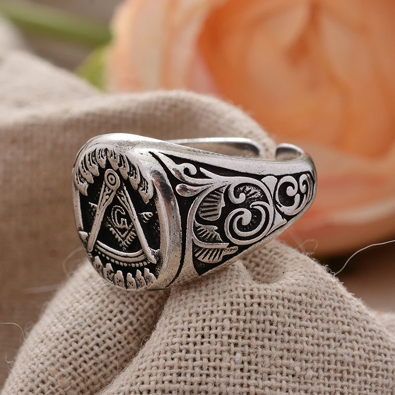 Original Design Freimaurer Logo Retro Thai Silber Unisex Ringe Promotion Schmuck Für Frauen Männer Günstige Geschenke – Detail 4