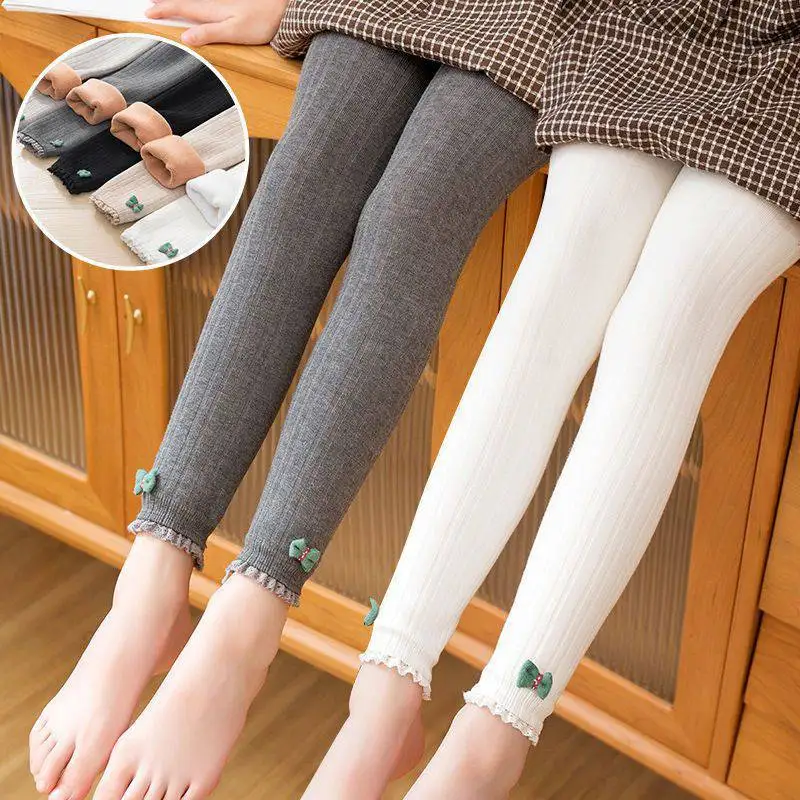 Legging anak perempuan, celana perempuan legging dengan bulu tebal, pantyhose anak-anak, katun tipis musim semi dan musim gugur, celana bulu satu potong