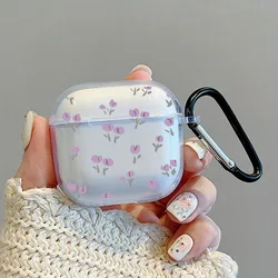 Cute Purple Tulip Cartoon Case For Airpods 4/3 Clear TPU Protective Cover For Airpods Pro/Pro2 With Keychain Protective Case