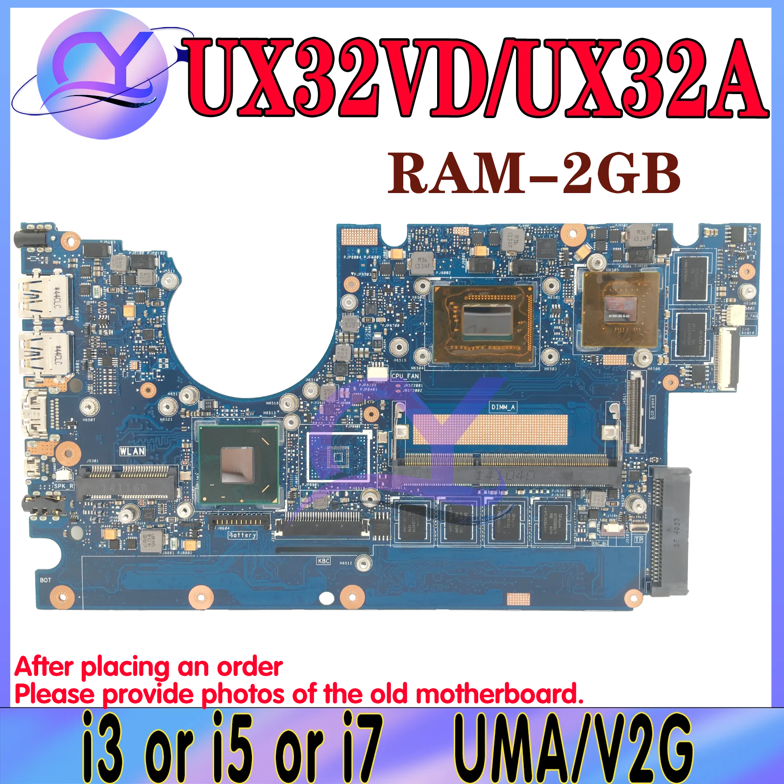 

KEFU UX32VD Mainboard For ASUS Zenbook BX32VD UX32A UX32V UX32 Laptop Motherboard I3 I5 I7 3TH 2GB/RAM UMA/GT620M