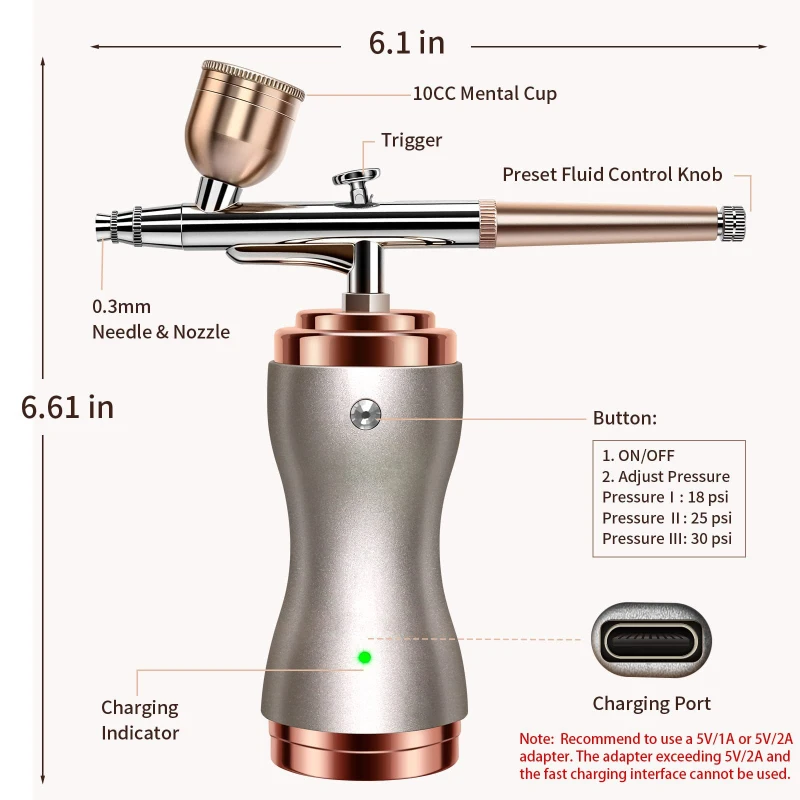 Cordless Airbrush Kit with Compressor Handheld Mini Air Brush Gun Set Portable Spray Gun for Painting Nail Art Tattoo Craft Cake