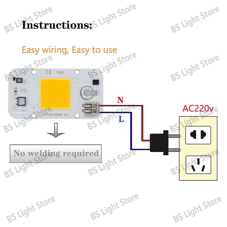 LED COB Chip 50W AC220V AC110V Ohne Treiber, Ohne Schweißen, Intelligenter IC für DIY LED-Lampen, Strahler, Weiß, Rot, Blau, Pflanzenlicht – Detail 2