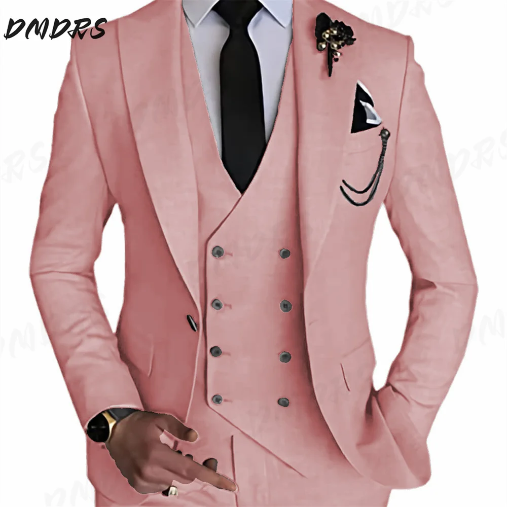 Elegant Blazers Shawl Collar Luxury Jacket Pants Vest Formal Coat Skinny Dress High Quality Men Suit Wedding 3 Pieces Set