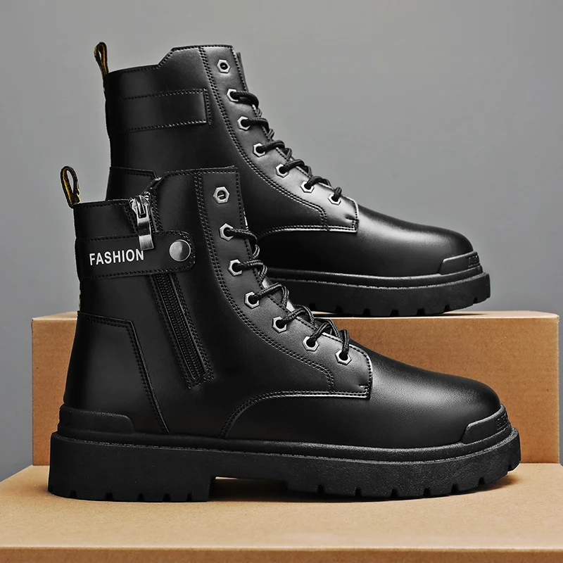 Winter High Top Men Boots Ankle Tooling Boot Trendy All-match Casual Motorcycle Shoes Fashion Wear-resistant Popular  Footwear