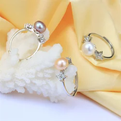 YWYC Freshwater Cultured Pearl 925 Sterling Silver Rings for Women Open Adjustable Rings Jewlery Gift Wholesale