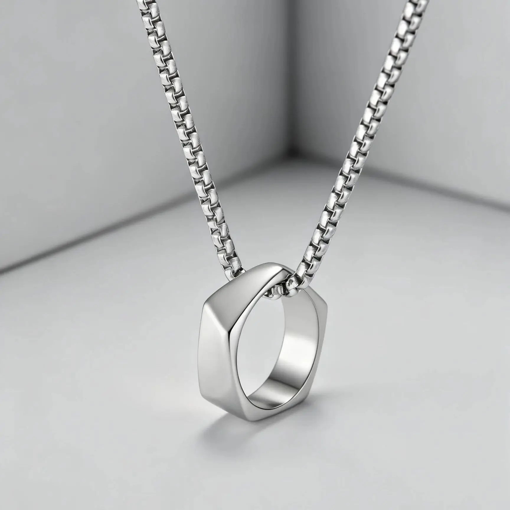 Minimalist Stainless Steel Silver Color Ring Pendant Necklace Geometric Jewelry Wedding Gift for Women Men
