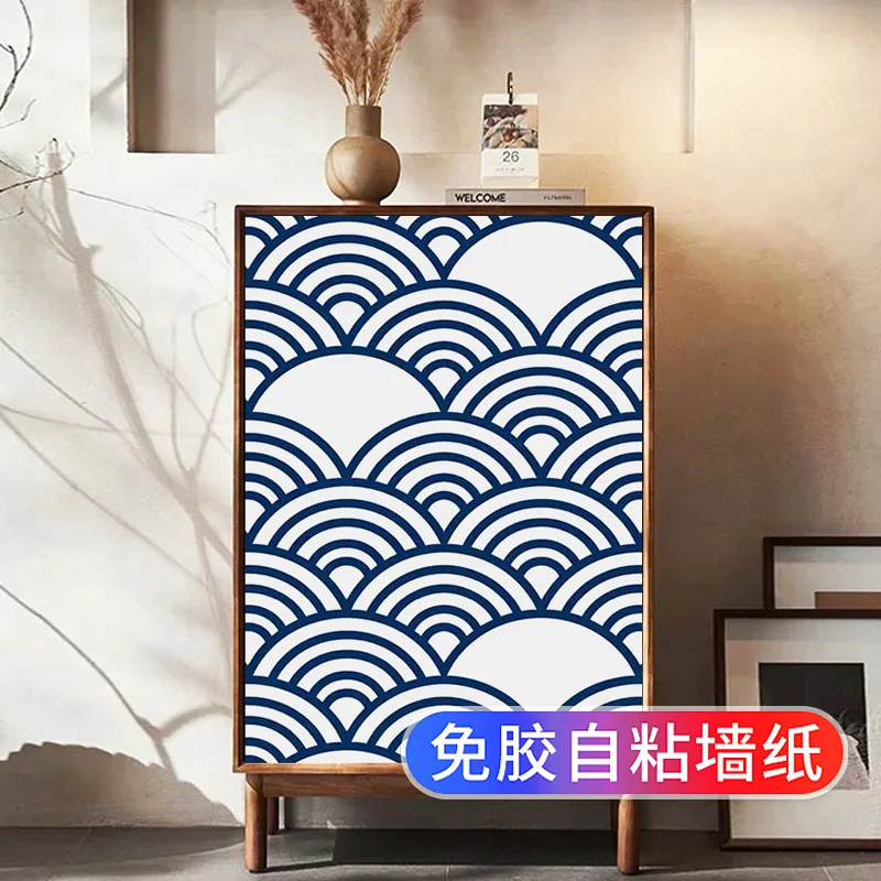 Japanese Style Self Adhesive Wallpaper for Wardrobe Cabinet Dormitory Kitchen Renovation Color Change Beautification Cupboard Do