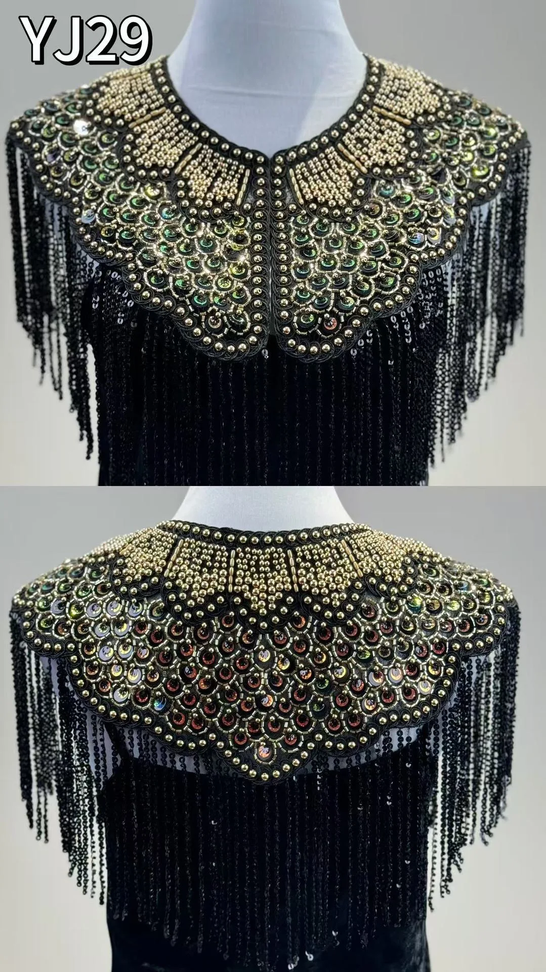 Handgefertigter Schal mit Perlen und langen Fransen, Abendkleid-Umhang, hochwertiges Bankett- und Partykleid, Jacke, Abendkleid, Schwalbenschwanz-Mantel – Detail 3