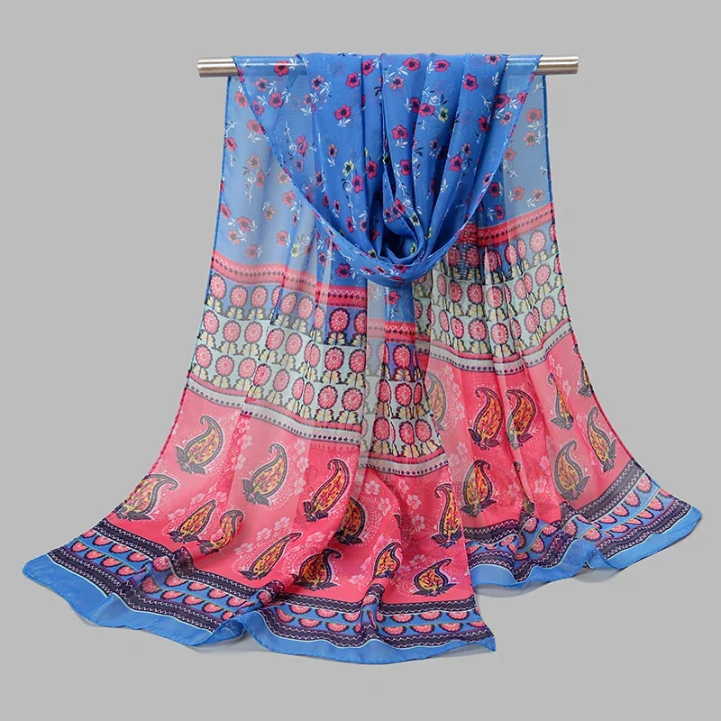 

Wholesale 150*50cm Women Foulard Gradient Chiffon Georgette Scarf Bandana Elegant Long Shawl Hijab Summer Sun Protection Scarves