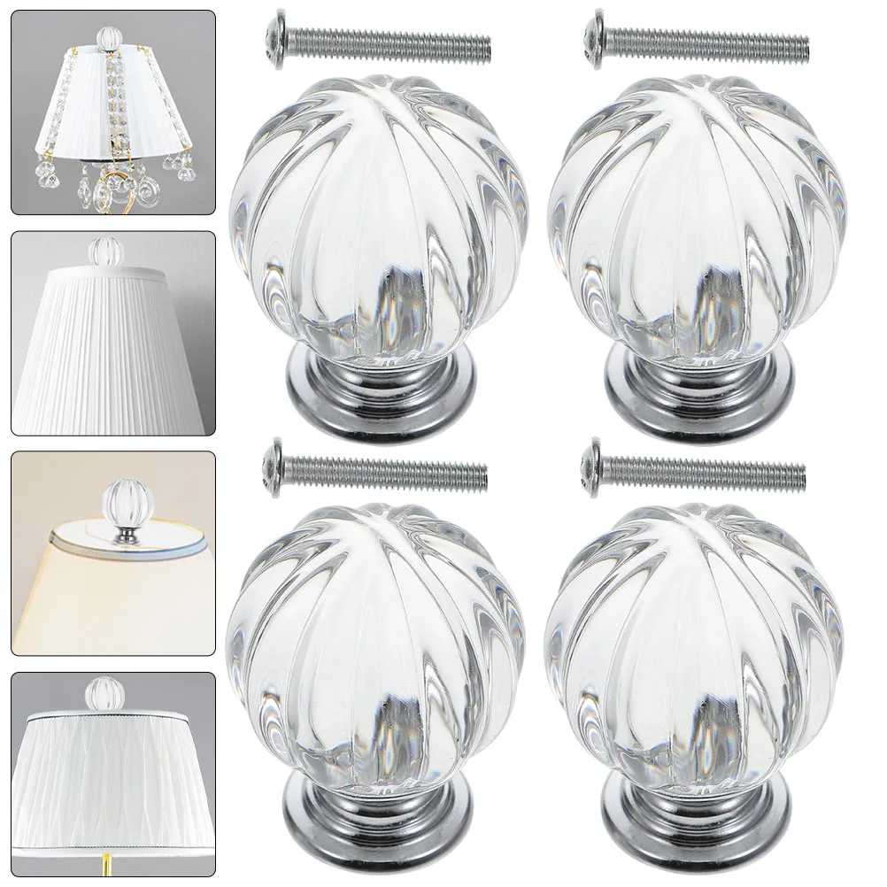 

4pcs Lamp Finial 30Mm Crystal Solid Shade Holder Harp Light Knob Tapped Cap Decorative Replacement For Modern Vintage Lighting