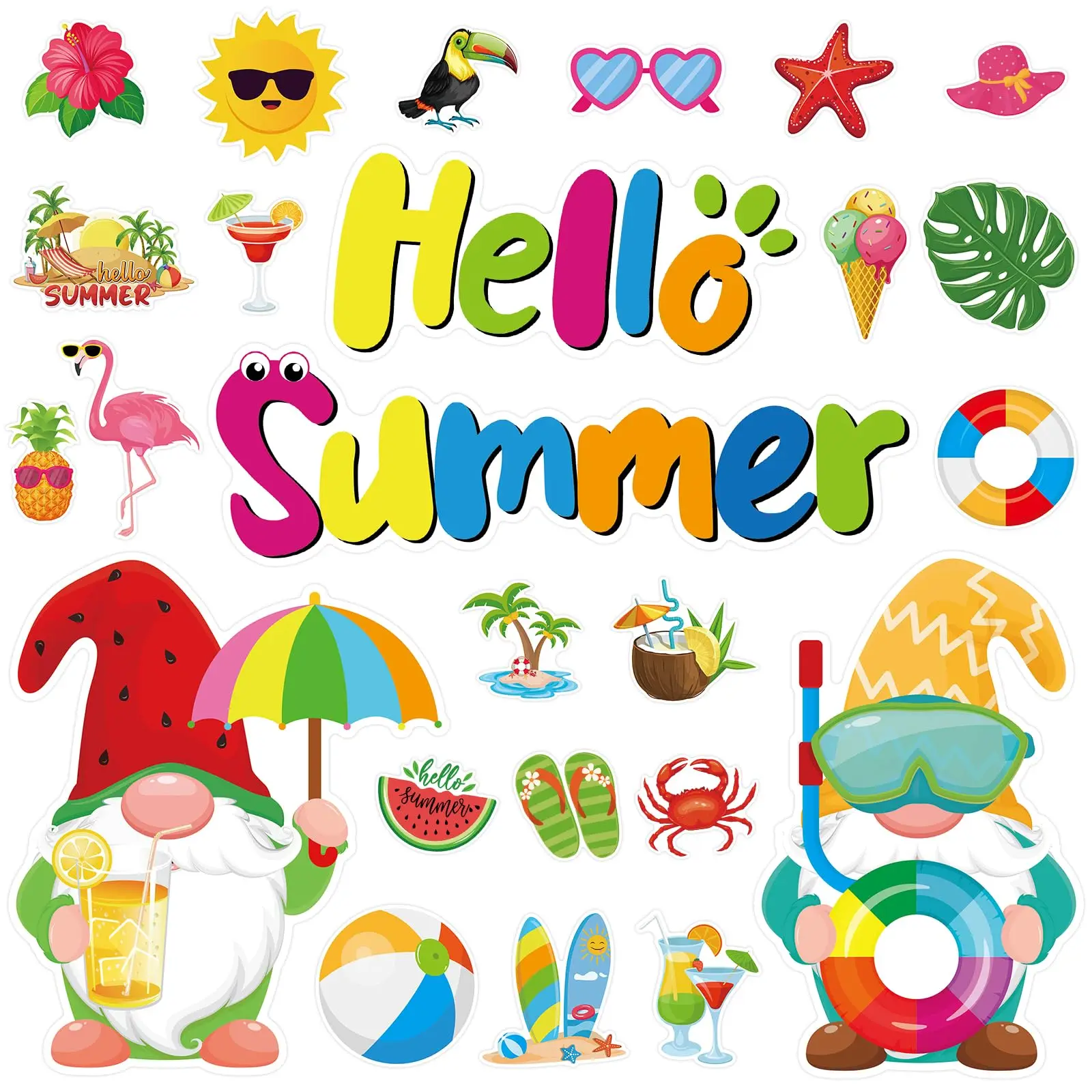 

25Pcs Beach Magnets Car Decorations, Hello Summer Refrigerator for Party Fridge Mailbox Cruise Cabin Door Decor