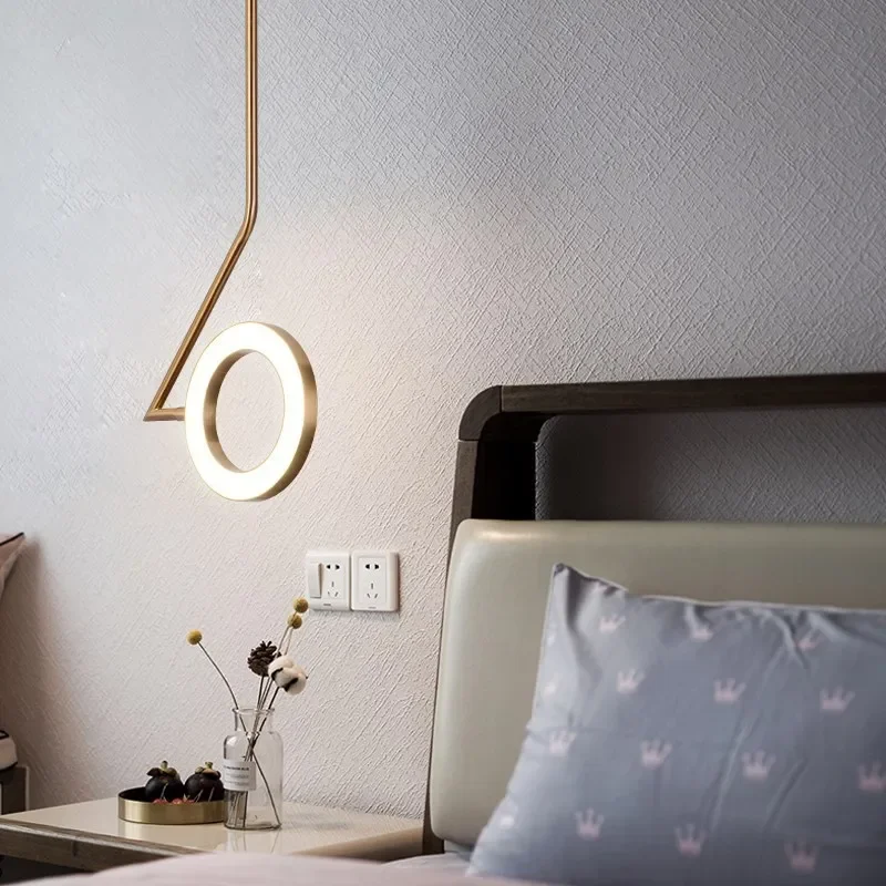 Nordic Pendant Lamps Novelty Aluminum Rings Shine Led Pendant Lights Luminaria Modern Bedroom Brass LED Creative Decor WJ1010