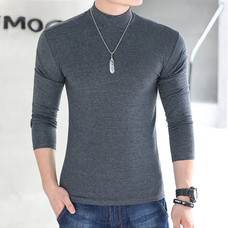 2023 new Winter Warm Half High Collar Fashion Thermal Underwear Men Mock Neck Basic T-shirt Blouse Pullover Long Sleeve Top