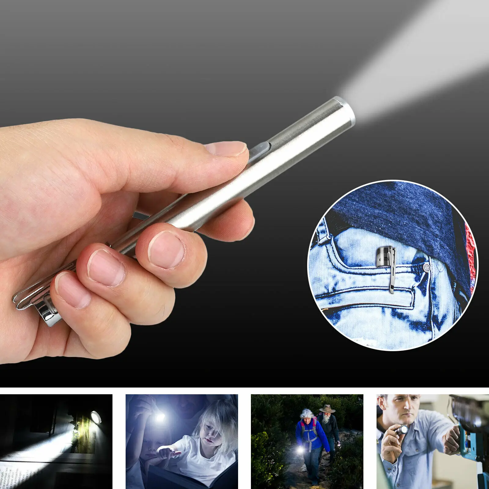 

D5 5" Led Usb Rechargeable Mini Tactical Flashlight Stainless Steel Torch Pen Light Doctor Checking Mouth Ears Nose Inspection