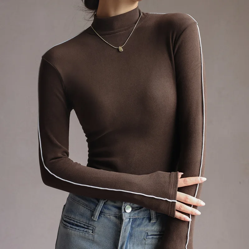 [Cashmere Silk Protein Top] Half high collar German velvet bottoming shirt for women in autumn and winter with slim long sleeves