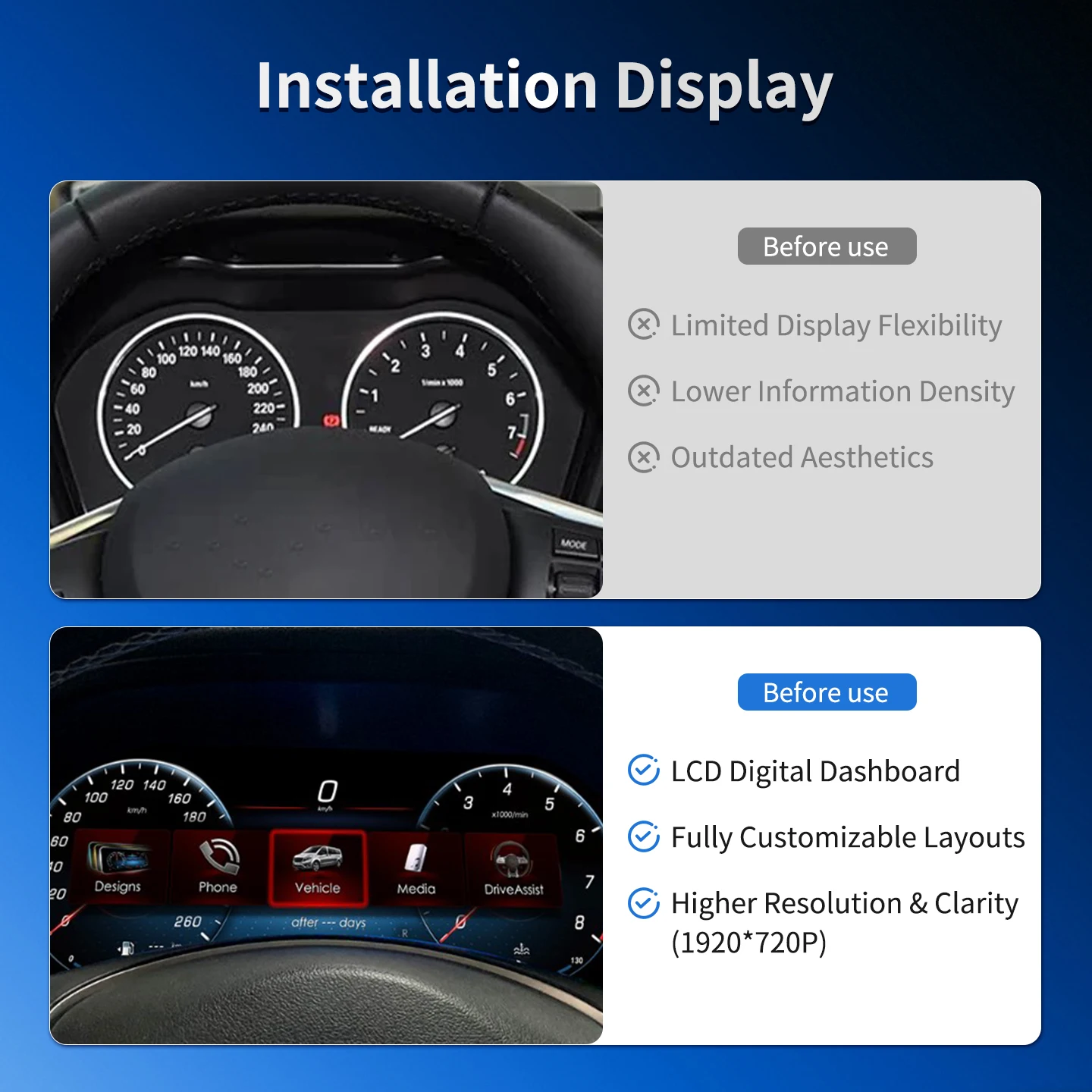 Lcd Digital Dashboard Cluster Digital Speedometer For Mercedes Benz V  class