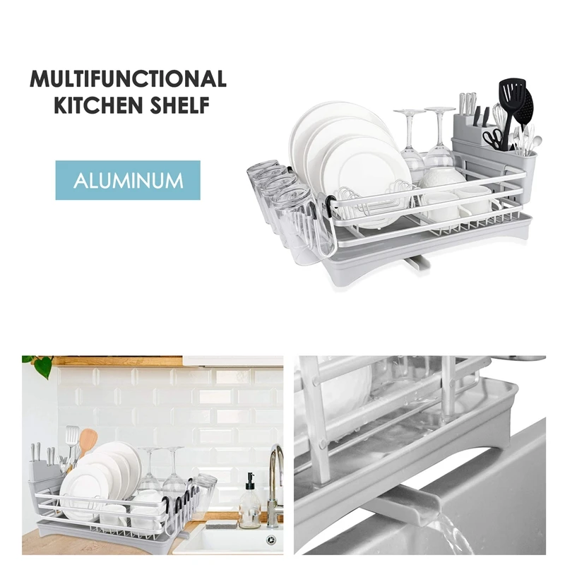 Dish Drying Rack, Compact Rustproof Dish Rack And Drainboard Set, Dish Drainer With Adjustable Swivel Spout