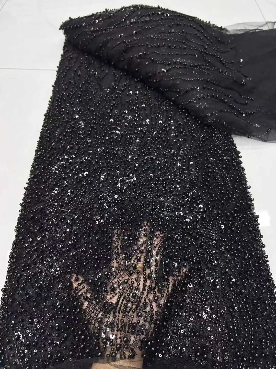 

Luxury African Beaded 2025 High Quality Nigerian Sequins With Pearl Lace French Tulle Lace Fabric For Party Dress Sewing