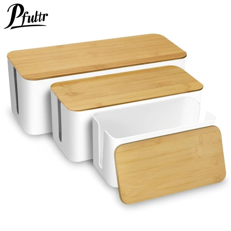 Cable Storage Box Power Strip Case Wooden Power Line Wire Management Organizer Anti-Dust Charger Socket Network Line Storage Bin