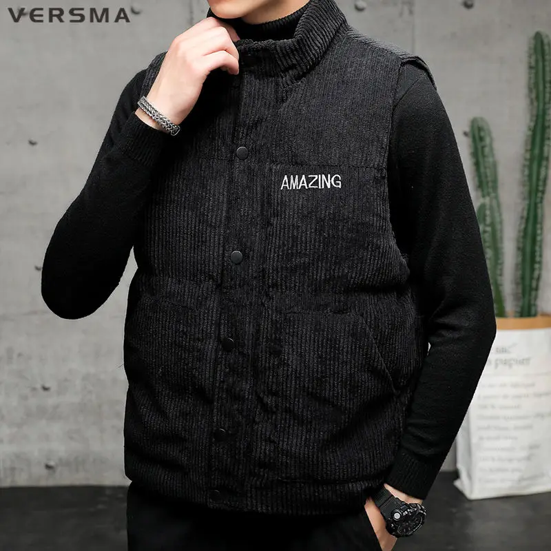 

VERSMA Korean Biker Motorcycle Vest Men Sleeveless Jacket Coat Winter Mens Padded Warm Hunter Vests Waistcoats Male Vest Weste