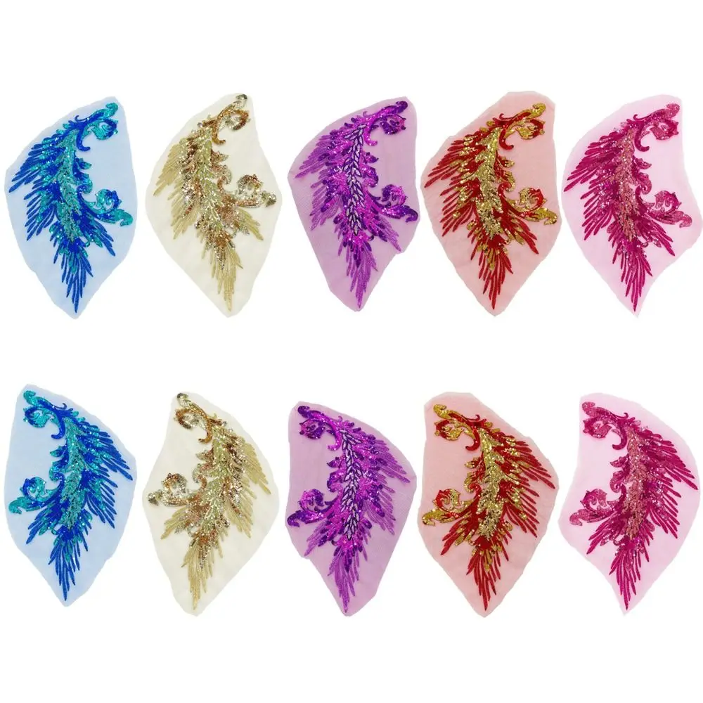 Sequins Flower Phoenix Tail Feather Sequined Embroidery Patches DIY Clothing Applique Sequin Embroidery Stage Costumes