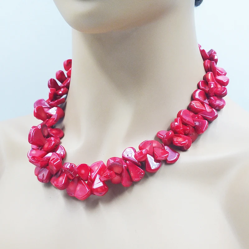 

Natural red coral. A melon seed shaped necklace. Classic Jewelry for 40th Female Birthday Party 19”