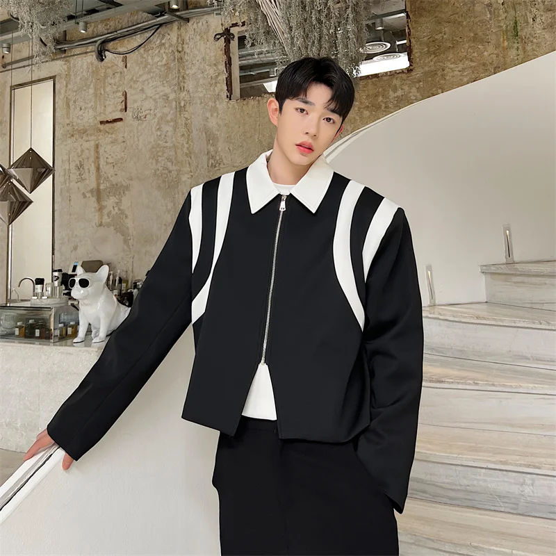 

Color Blo ort Jaet Men's Faionable Versatile Loose Fit White Stripe Korean Sle Autumn Outerwear Youth Culture