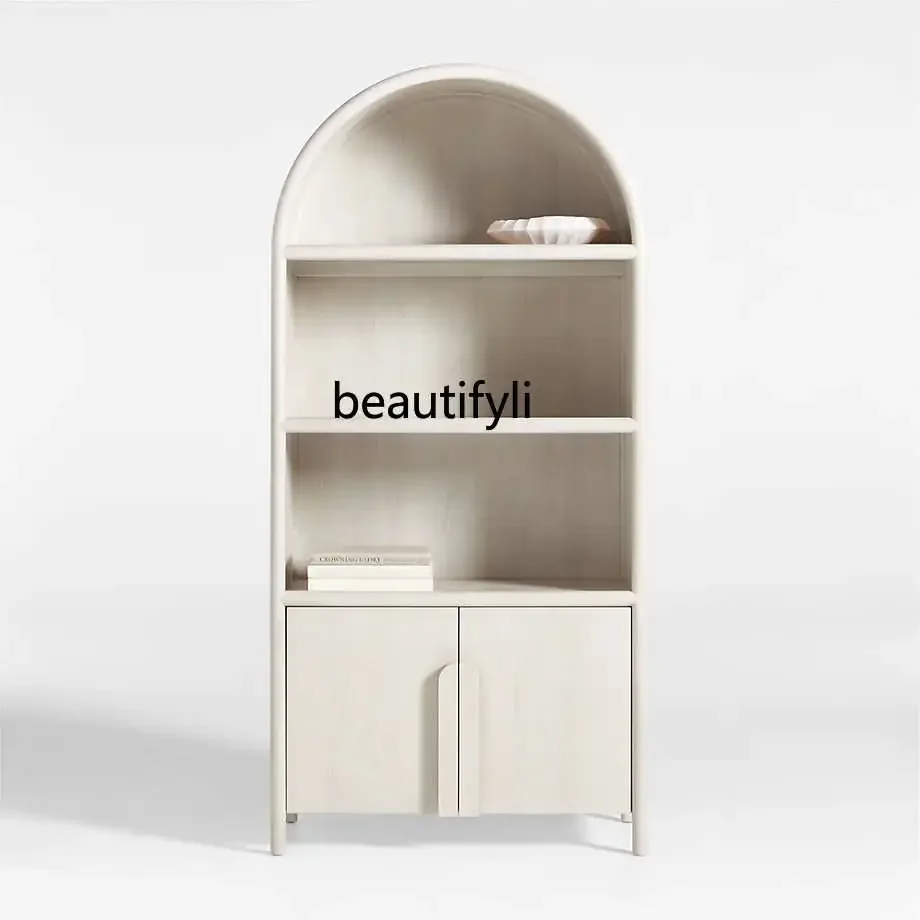D33American solid wood bookcase French storage cabinet Living room open display cabinet Arched bookshelf