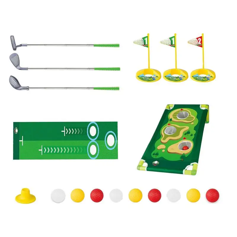 Conjunto de brinquedos de golfe colocando esteira ajustável crianças clube de golfe com putting esteira jogos de golfe com buraco de prática retrátil divertido brinquedo esportivo para