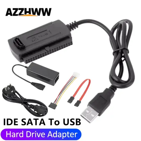 3-IN-1 SATA IDE PATA Hard Drive to USB Adapter USB 2.0 to SATA IDE Cable for 2.5"/3.5"/5.25" Hard Disk HDD SSD PC Desktop Laptop