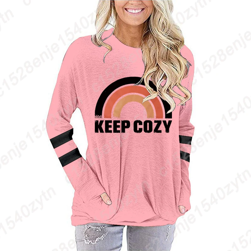 Plus Size Keep Cozy Print Clothes Women Casual Long Sleeve Pullover Sweatshirt Ladies Autumn And Winter Tops O-neck Loose Shirts